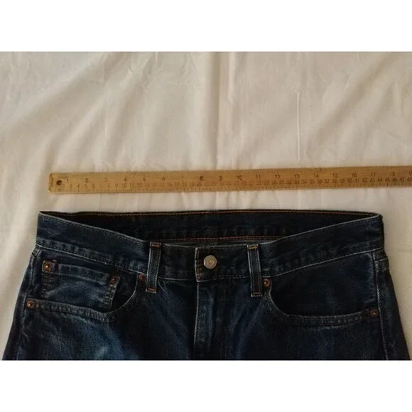 Levi's 505 Men's Regular Fit Jeans 36x30 Dark Wash Denim 100% Cotton Distressed - Picture 3 of 12